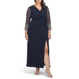 ALEX EVENINGS Dark Navy Plus Embellished Sleeve Maxi Dress